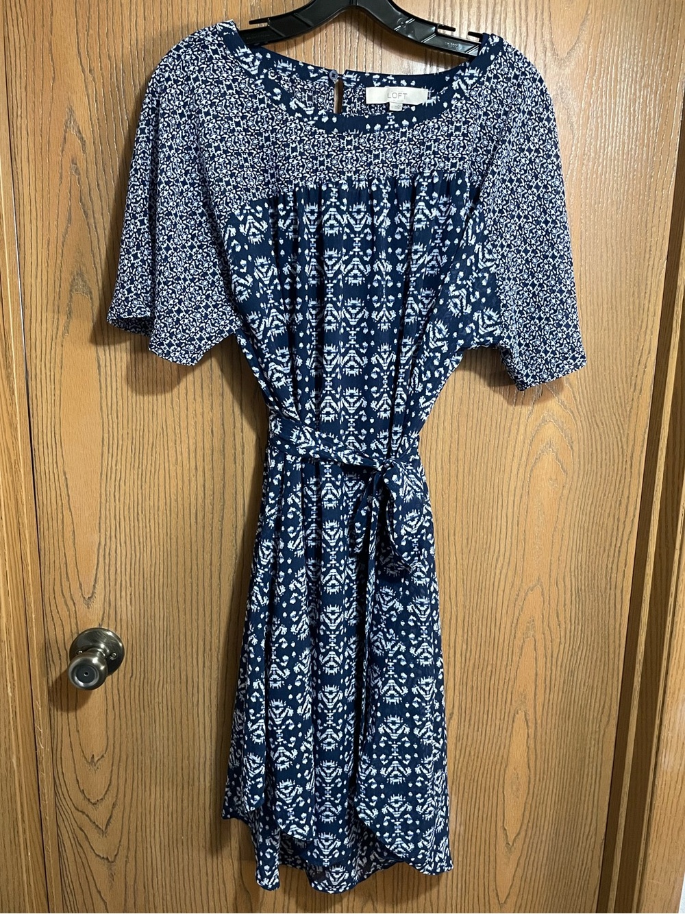 EUC LOFT Dress in Navy and White Print with Belt